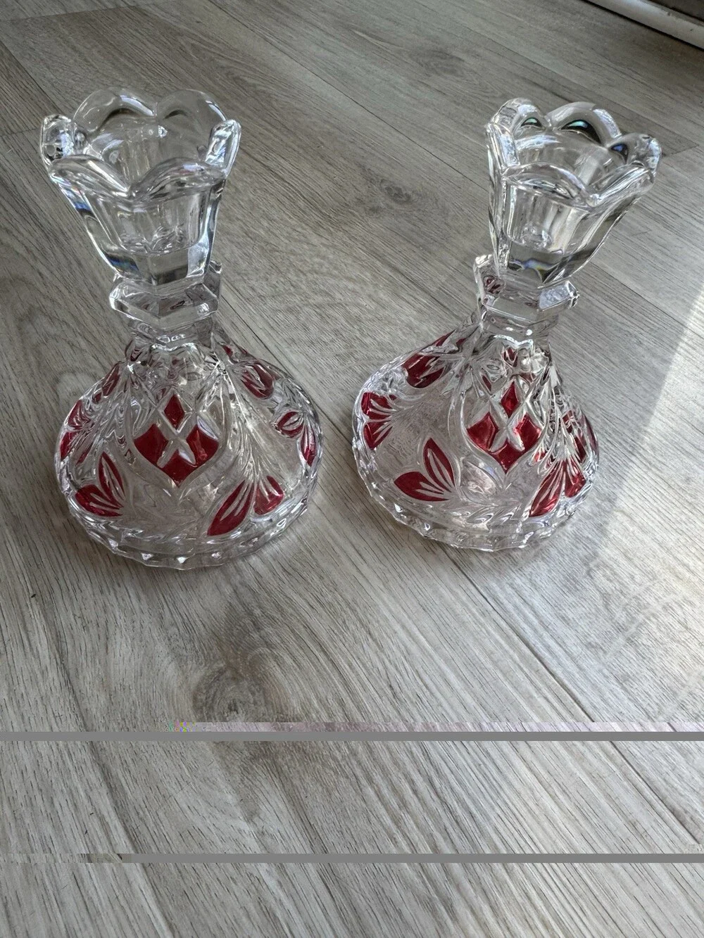 Vintage Anna Hutte Bleikristall Lead Crystal (24%) Ruby Candlestick Holders